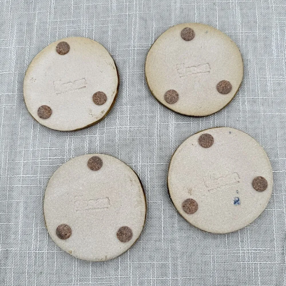 Artisan Pottery Coasters Studio Art Blue Green Coastal Beachy Set Of 4
